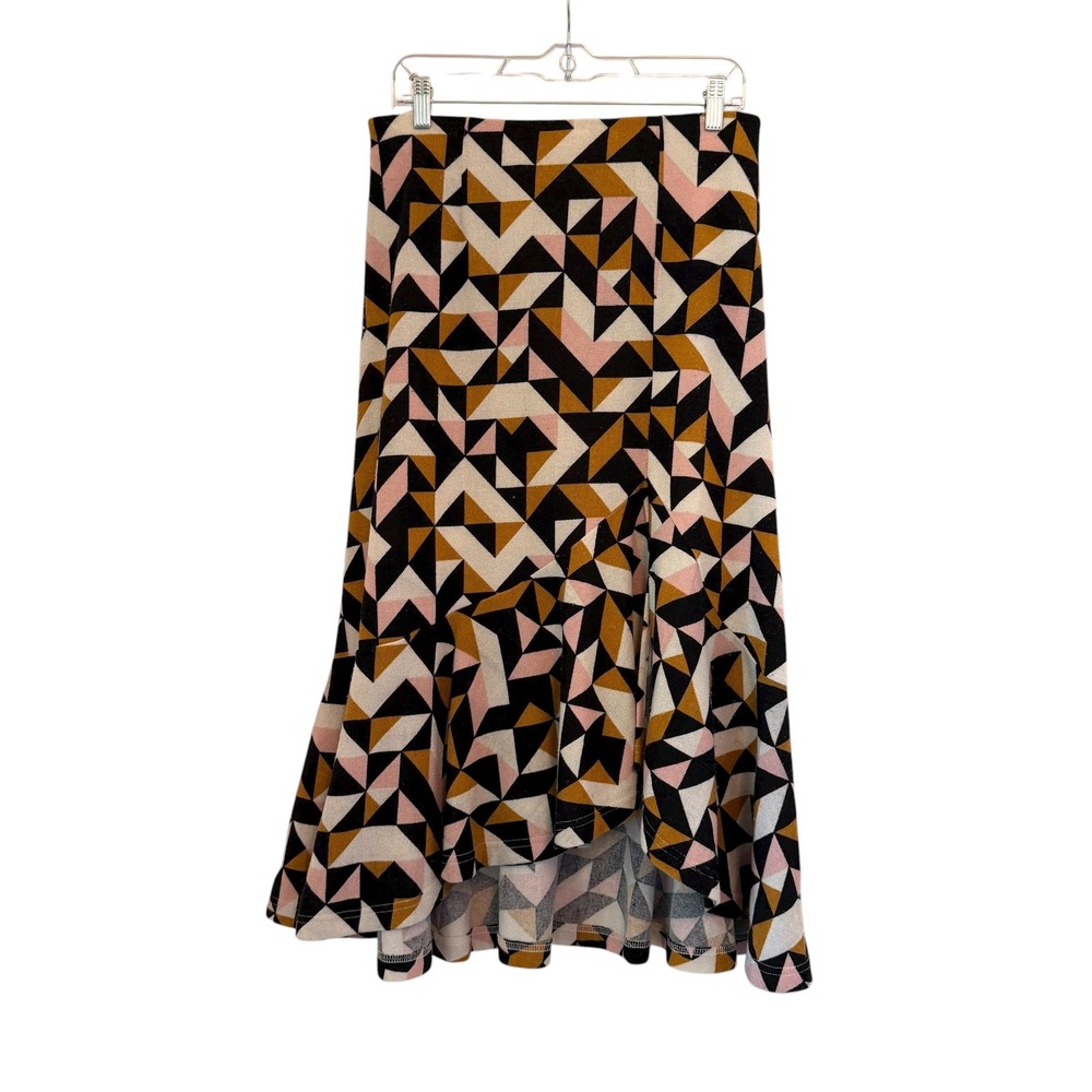 Maeve Anthropologie Tanya Geometric Skirt Asymmetrical‎ Ruffle Midi Lined Medium